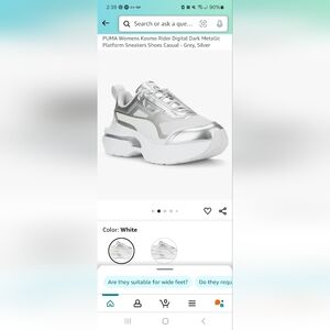 PUMA Women's Kosmo Digital Metallic Silver and White Sneakers Size 7
